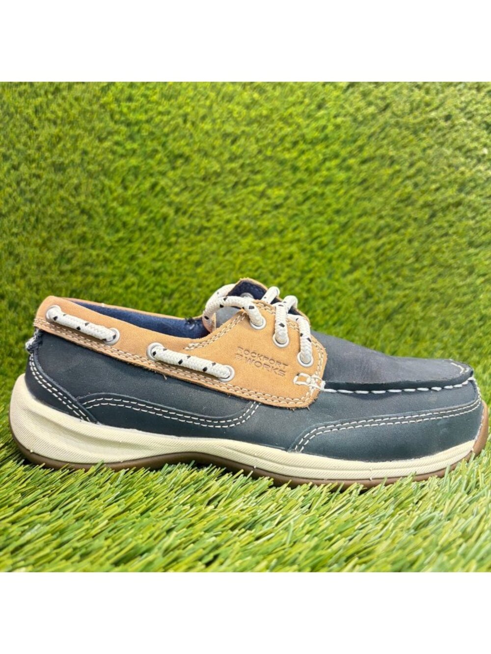Rockport Sailing Club Womens Size 6D Blue Brown Steel Toe Safety Work Boat Shoes